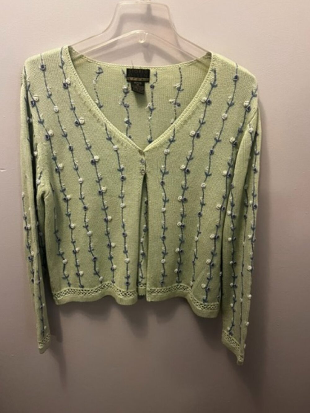 Women's Sigrid Olsen Sweater, 3 button, Open, Size PM, Green Floral, Ex Con!